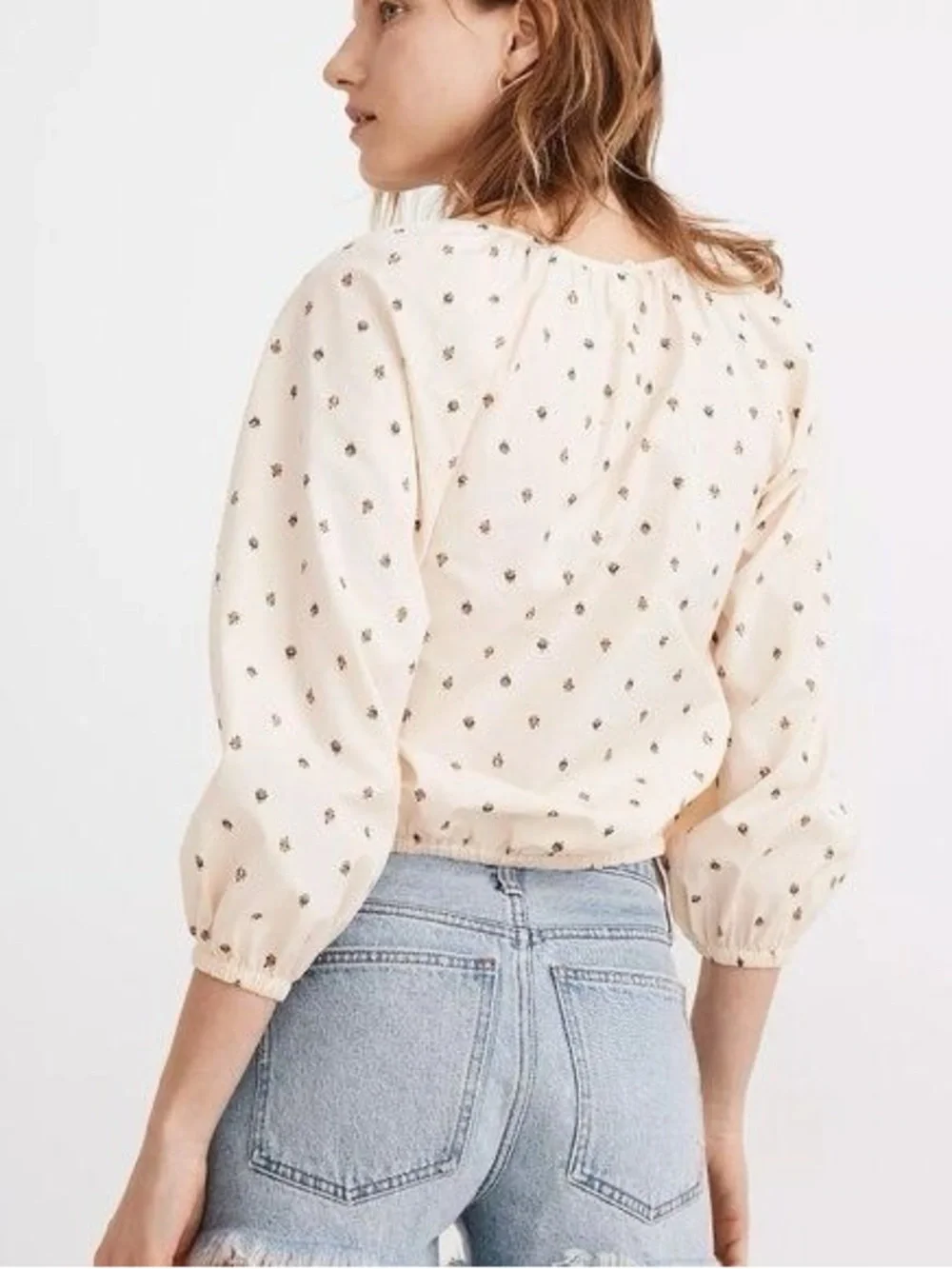 Madewell Gathered Puff Sleeve Cotton Blouse | Size Small